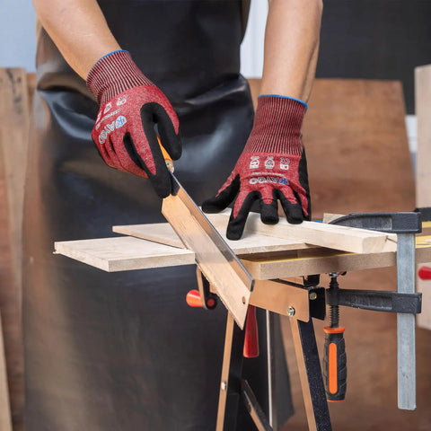 Cut Resistant Nitrile Coated Safety Gloves With Firm Grip ANSI Cut A4 KG22N used in woodworking project