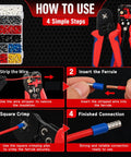 Premium Ferrule Crimping Tool Kit With Square Die Pliers And Auto Wire Stripper, 2000 Piece Connector Set In 8 Sizes For 0.5 To 10mm² Electrical Wires, Ultimate Gigga Gear For Electricians And DIY Gurus used for wire stripping and square crimping ferrules