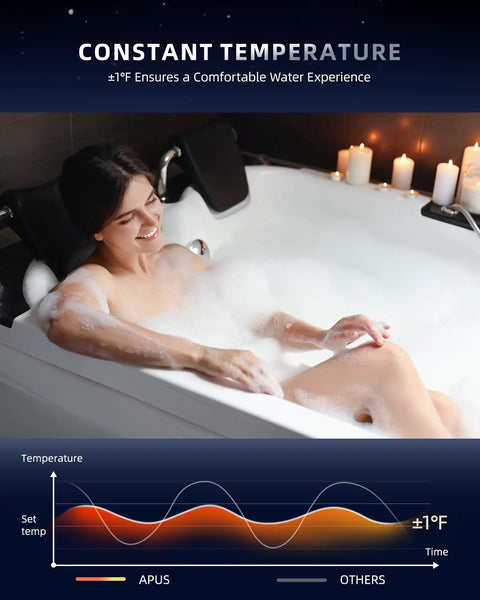 Image of a woman enjoying a bubble bath, demonstrating constant water temperature maintained by Rock Solid 190000 BTU Outdoor Propane Tankless Water Heater.