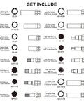 Diagram of 16 Piece Locking Lug Nut Master Key Set With Spline Star And Hex Keys Wheel Lock Removal Kit specifications.