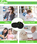 Collage showing vacuum filter uses in office, living room, kitchen, and bedroom with 4 Pack Replacement Vacuum Filters For Bissell PowerForce Helix Turbo And Cleanview Swivel Rewind Upright Vacuums Model 1640811 Compatibility No Tools Needed Easy Fit Pet Hair Friendly High Performance Filtration