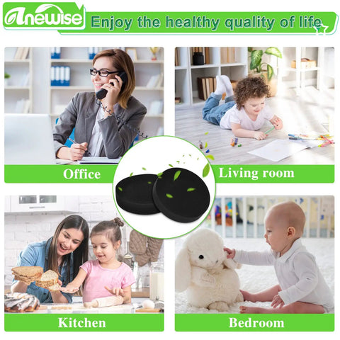 Collage showing vacuum filter uses in office, living room, kitchen, and bedroom with 4 Pack Replacement Vacuum Filters For Bissell PowerForce Helix Turbo And Cleanview Swivel Rewind Upright Vacuums Model 1640811 Compatibility No Tools Needed Easy Fit Pet Hair Friendly High Performance Filtration