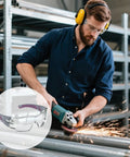 Man using grinder in workshop wearing All-Day Comfort Anti Fog UV400 Safety Glasses With Ultralight Rubber Temples And Arc Frame Goggles