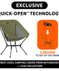 One Second Setup Camping Chair With Elastic Cord Frame And 441Lb Capacity, Ultra Lightweight Portable Backpacking Chair display
