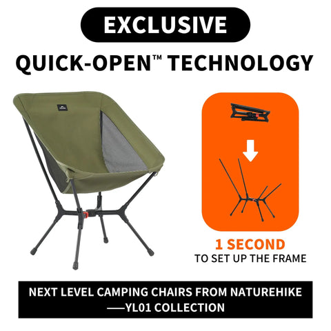 One Second Setup Camping Chair With Elastic Cord Frame And 441Lb Capacity, Ultra Lightweight Portable Backpacking Chair display