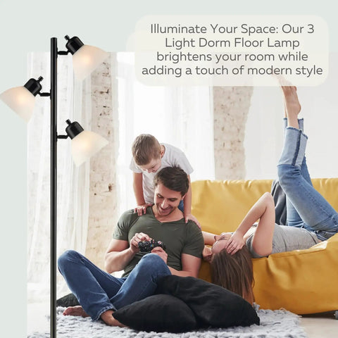 Three Light Black Floor Lamp Tree Style With Industrial Modern Look And Three Adjustable Heads for Living Room