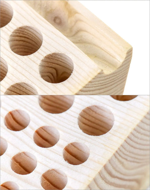 Close-up of 46 holes on Wooden Leather Craft Tool Holder Rack With Premium Wood Finish