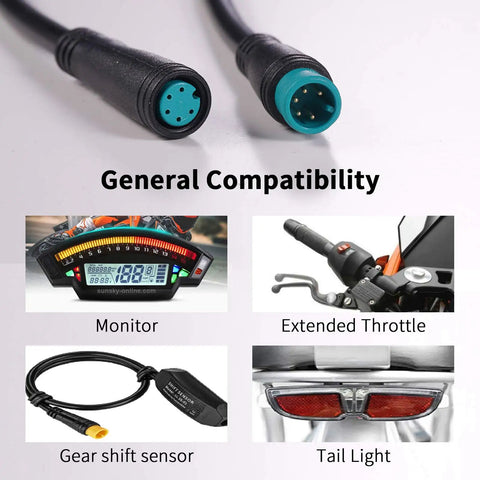 Waterproof Electric Bike Extension Cable 2Pin 3Pin connectors, compatible with monitor, throttle, gear sensor, tail light.