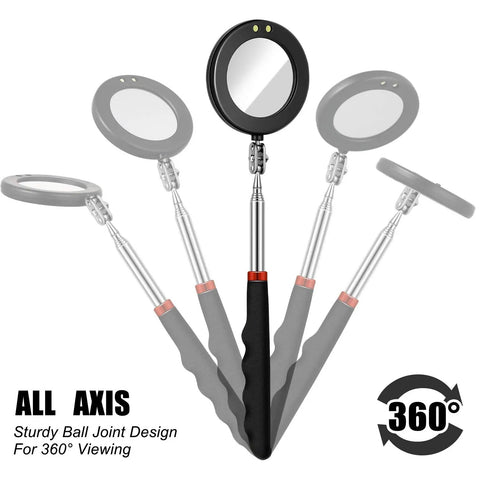 LED Mirror Inspection Set Must Have Two Piece Telescoping Round And Square Mirrors With Bright LED Light Ideal For Vehicle Maintenance