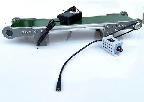 Hot Desktop Conveyor Belt With Motorized Pvc Belting For Adjustable Factory Transport, Electric Handling System, Small Industrial Workstation And Smooth Automated Production Line Setup, showcasing conveyor with motor and controls.