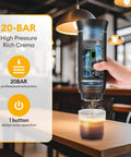 Portable Espresso Machine Featuring Self Heating System And 20 Bar Pressure Extraction For Road Trips Camping And Travel Adventures brewing coffee with crema.