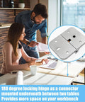 Close-up of ANTEISI 180-degree locking hinge; metal connector for folding tables