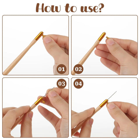 Fully Loaded Embroidery Crochet Hook Kit With Wood Handle Nine Needles And Hooks for beading, tambour, and latch projects usage.