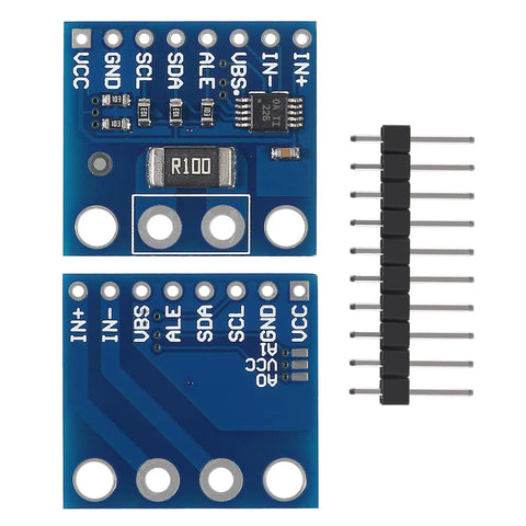 BiDirectional Current And Power Monitor Module Pack Of 5 With 0V to 36V Sensing And I2C Alarm, 20A Range, top and bottom view of modules