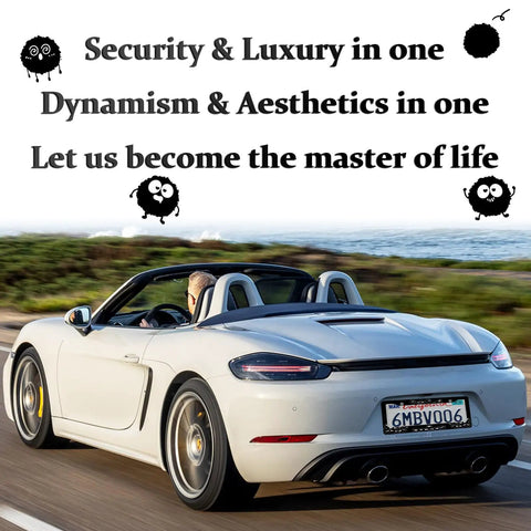 Convertible with Dope Aluminum Anime Soot Sprites License Plate Frame for Cars Cute Car Accessory against scenic view
