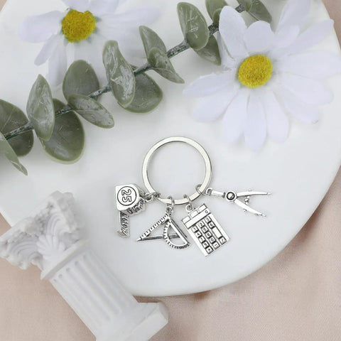 Architect Keychain With Geometry Ruler And Mini Calculator Dope Engineer Gift For Teachers And Architecture Fans