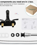 Two Handle Matte Black Bathroom Sink Faucet With Metal Drain Assembly And Supply Hose Lead Free cUPC NSF 61 Certified 4 Inch Centerset 3 Hole Mount Includes Push Pop Up Drain No Fuss Easy Install components in box
