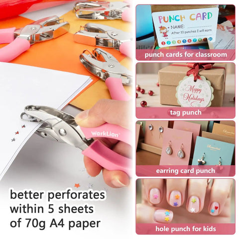 Mini Hole Punch Set 5 In 1 With Heart Star And Circle Punches For Paper Crafts Cards And DIY Projects One Quarter Inch One Eighth Inch One Sixteenth Inch Lightweight Durable Metal Kid Friendly School Office On The Go