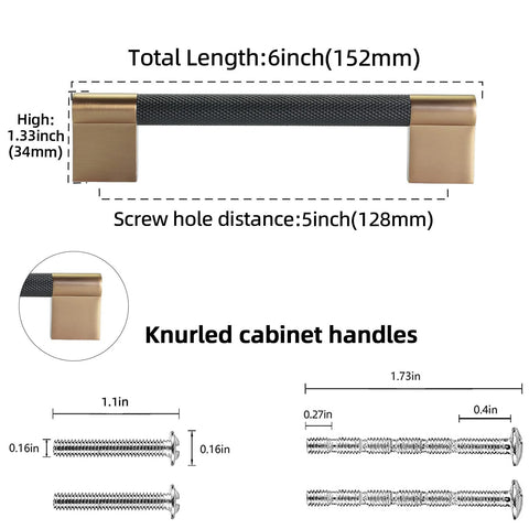 Dimensions of Ten Pack Knurled Cabinet Handles Center To Center Five Inch Black And Champagne Copper Kitchen Cabinet Hardware