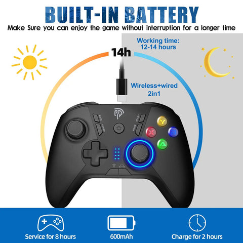 2.4G Wireless Gaming Controller For Windows PC Steam Deck PS3 And Android TV Box with built-in battery life features