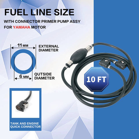 10 Ft Quarter Inch Nylon Braided Fuel Line Kit Ready To Install With Primer Bulb, Marine Quick Connectors, And Stainless Steel Clamps For Outboard Boats, RVs, And Yamaha Compatible 6mm Fuel Hose