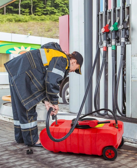 Rugged 15 Gallon Gas Caddy With Manual Fuel Transfer Pump And 10 Ft Hose. Industrial Grade Hpe Build For Leak Proof Heavy Duty Portable Gas Storage, Perfect For Trucks And Emergency Prep
