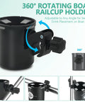 No Drill Boat Rail Cup Holder With 360 Degree Clamp for easy install on boat rails, bimini tops, and grab bars with universal fit.