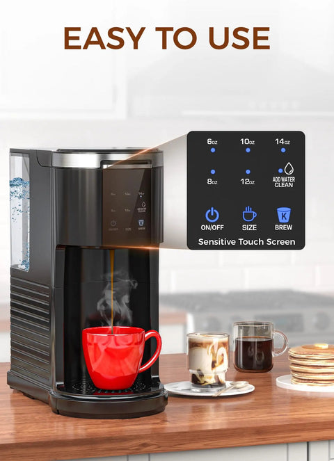 Commercial Single Serve Coffee Maker For Capsule And Ground Coffee, Instant Heat Brew, 40 Oz Water Tank, Five Brew Sizes Up To 14 Oz