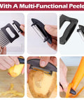 JAYVAR 2-in-1 crinkle cutter with peeler, black handle, stainless steel blades for crinkle fries and vegetable peeling