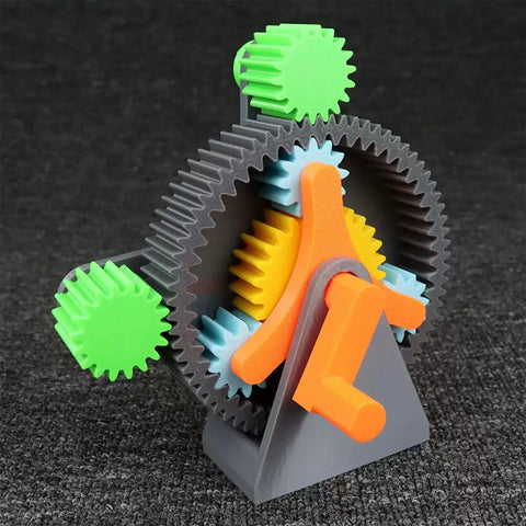 DIY Mechanical Gear Transmission System Principle Kit Planetary Gear Model with colorful 3D-printed gears on display