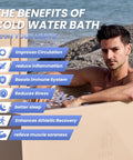 Man enjoying benefits of cold plunge in a Heavy Duty Rotomolded Cold Plunge Tub With Solid Thermal Build For Hardcore Workouts And Rapid Recovery Leak Proof Ice Bath Tote For Gym Home Outdoor Chill Sessions.