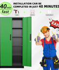 72 Inch Beefy Heavy Duty Metal Garage Storage Cabinet With 2 Locking Doors And 5 Adjustable Shelves 900 Lbs Max Load Rugged Steel Organizer Black Green Finish with installation guide
