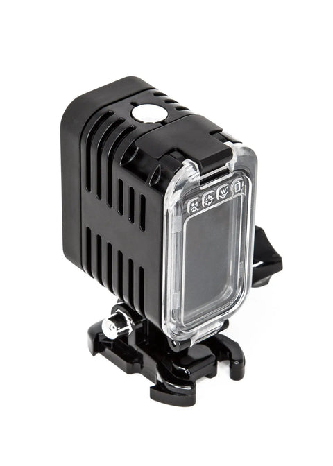 High Power Waterproof Diving Light for GoPro Underwater Video Capture, 130ft Depth Rating, front view, black case