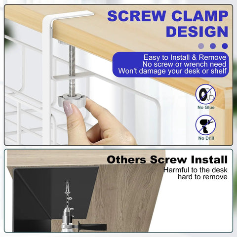 15.7 Inch Under Desk Cable Management Tray No Drill Clamp Mount Heavy Duty Steel Wire Organizer for Standing Desks comparison