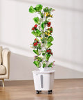 Space Saving 50 Pod Vertical Hydroponic Tower With 10 Tiers Rolling Indoor Garden On Wheels With Water Pump In Living Room