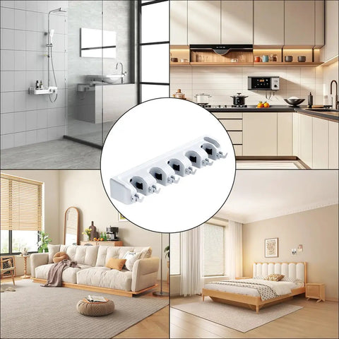 Heavy Duty Broom Holder Wall Mount Organizer 2 Pack With 5 Adjustable Slots And 6 Foldable Hooks in kitchen, bathroom, living room, bedroom