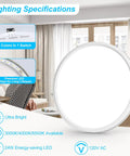 Two Pack 12 Inch LED Flush Mount Ceiling Light With Night Light, 24W 3200LM Dimmable Round Flat Panel, lighting specs display