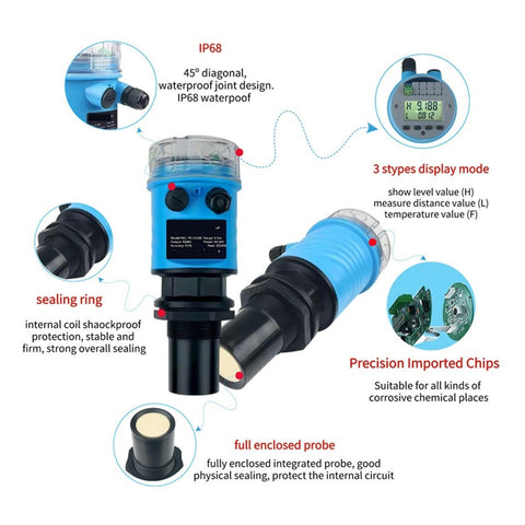 Ultrasonic Level Meter With 4 To 20mA Output Integrated Sensor For Silo And Water Level Measurement Digital Display 0 To 10m Range Waterproof ABS Shell Built For The Job Heavy Duty Industrial Grade Level Sensor For Quick Precise Readouts