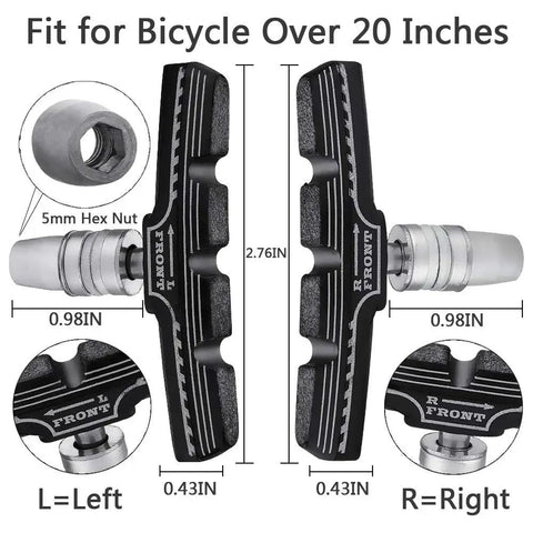 Premium Mountain Bike Brake Pads Set With Free Hex Wrench, Tough V-Brake Blocks Kit, Long-Lasting Fiber And Nitrile Rubber Pads For Rugged Trails And Solid, Safe Stopping Power
