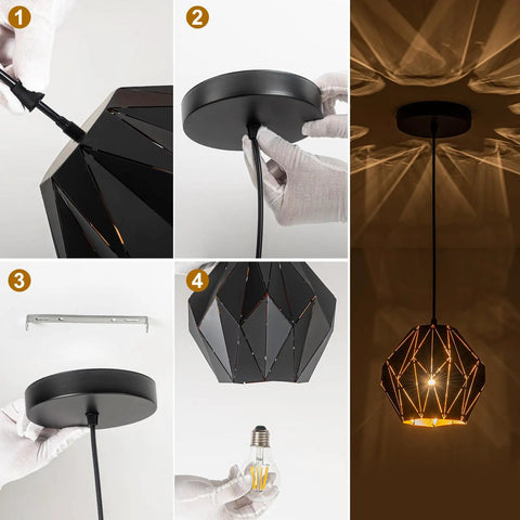 Black Industrial Pendant Lights For Kitchen Island With Geometric Diamond Shade Dope Modern Vintage Chandelier Ceiling Pendant installation