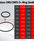 195 Piece ORS ORFS Hydraulic O Ring Kit With Buna 90 Nitrile O Rings 8 Sizes Chart For Flat Face Fittings And Hydraulic Hoses