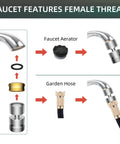 Metal Swivel Faucet Adapter For Sink To Garden Hose Chrome Finish Easy Install No Fuss Setup With G Three Fourths Male Thread Brass Connector Included For Female Faucet Heads, female thread