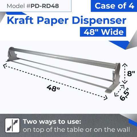 Shop Favorite 48 Inch Kraft Paper Dispenser With Smooth Cut Blade Reinforced Steel Countertop Holder For Butcher Paper And Wrap Rolls Kitchen Workhorse Top Tier Gear Set Pack Of Four with measurement details.