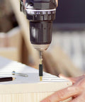 Drilling M6 x 40 mm zinc alloy dowel into wood using Top Shelf Eccentric Cabinet Connectors for 19 mm panels.