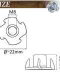 Diagram of M8 claw nut dimensions for 12 Pack Adjustable Furniture Jack Feet And 12 M8 X 11 Impact Claw Nuts Kit.