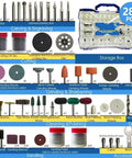 Complete 287 Piece Rotary Tool Accessory Kit For Precision Drilling Cutting Grinding And Polishing Wood Metal Plastic Glass With Sturdy Storage Case featuring organized bits and attachments.