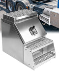 18 Inch Aluminum Side Mount Tool Box For Semi Trucks With Saddle Step showcasing heavy duty storage with lockable latch