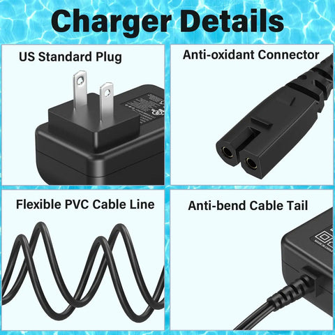 Details of 8.4V Pool Cleaner Charger with US plug, anti-oxidant connector, flexible PVC cable, anti-bend tail for Water Tech vacuums