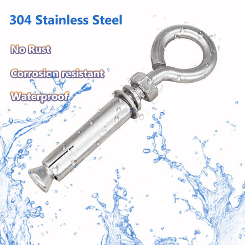 Beefy Heavy Duty 304 Stainless Steel Expansion Eyebolt Set For Concrete Walls Five Sixteenths By Four And Three Sixteenths Inch
