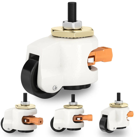 Beefy Heavy Duty Leveling Stem Casters 4 Pack With Upgraded Ratchet Arm 2200 Lb Capacity M12 Thread Quiet Nylon Wheels For Equipment Workbenches Furniture Machines Garages And Workshops